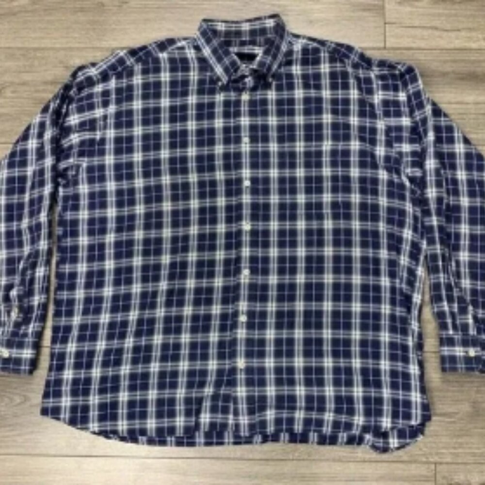 Burberry London Dark Blue Tartan Nova Check-Pattern Button Up Shirt Sz XXL